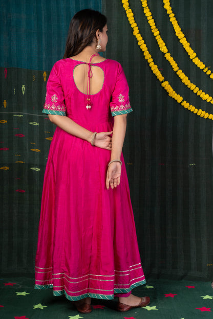PINK ANARKALI KURTA DUPATTA SET-NVKS604