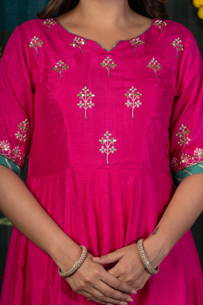 PINK ANARKALI KURTA DUPATTA SET-NVKS604