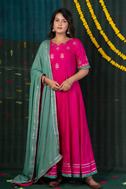 PINK ANARKALI KURTA DUPATTA SET-NVKS604