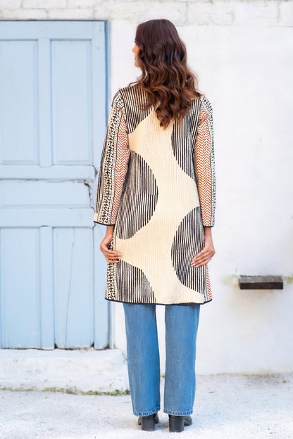 Black Beige Reversible Quilted Coat-NVQJ642