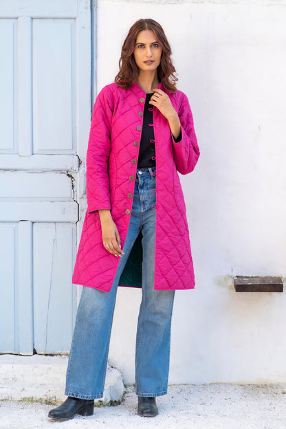 Green Pink Reversible Quilted Coat-NVQJ633