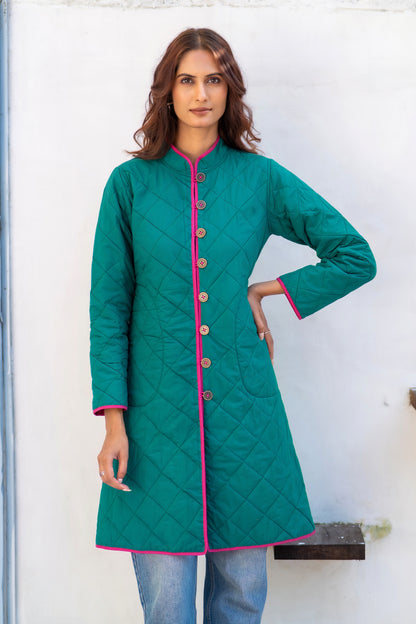 Green Pink Reversible Quilted Coat-NVQJ633