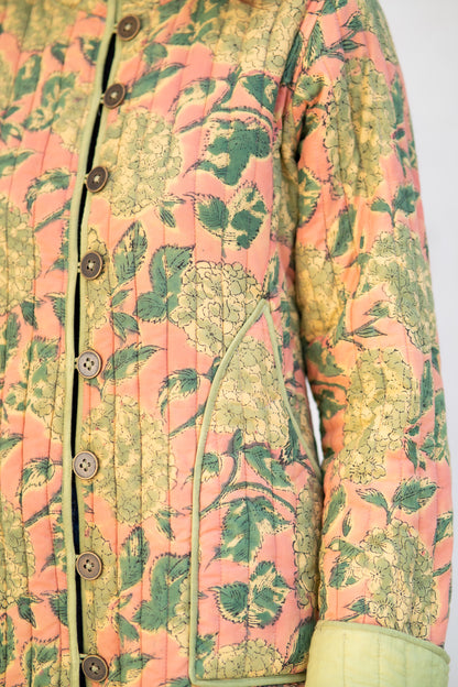 Green Folded Sleeves Quilted Coat-NVQJ630