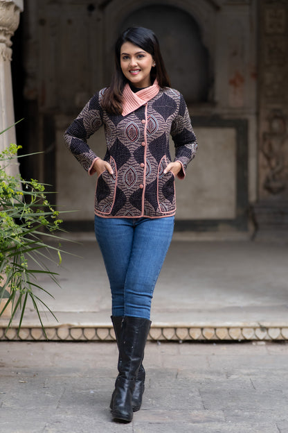 Ajrakh Bukhara Quilted Jacket-NVQJ573 SALE