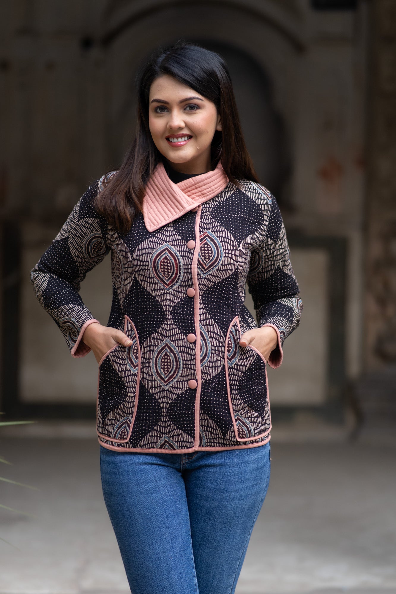 Ajrakh Bukhara Quilted Jacket-NVQJ573