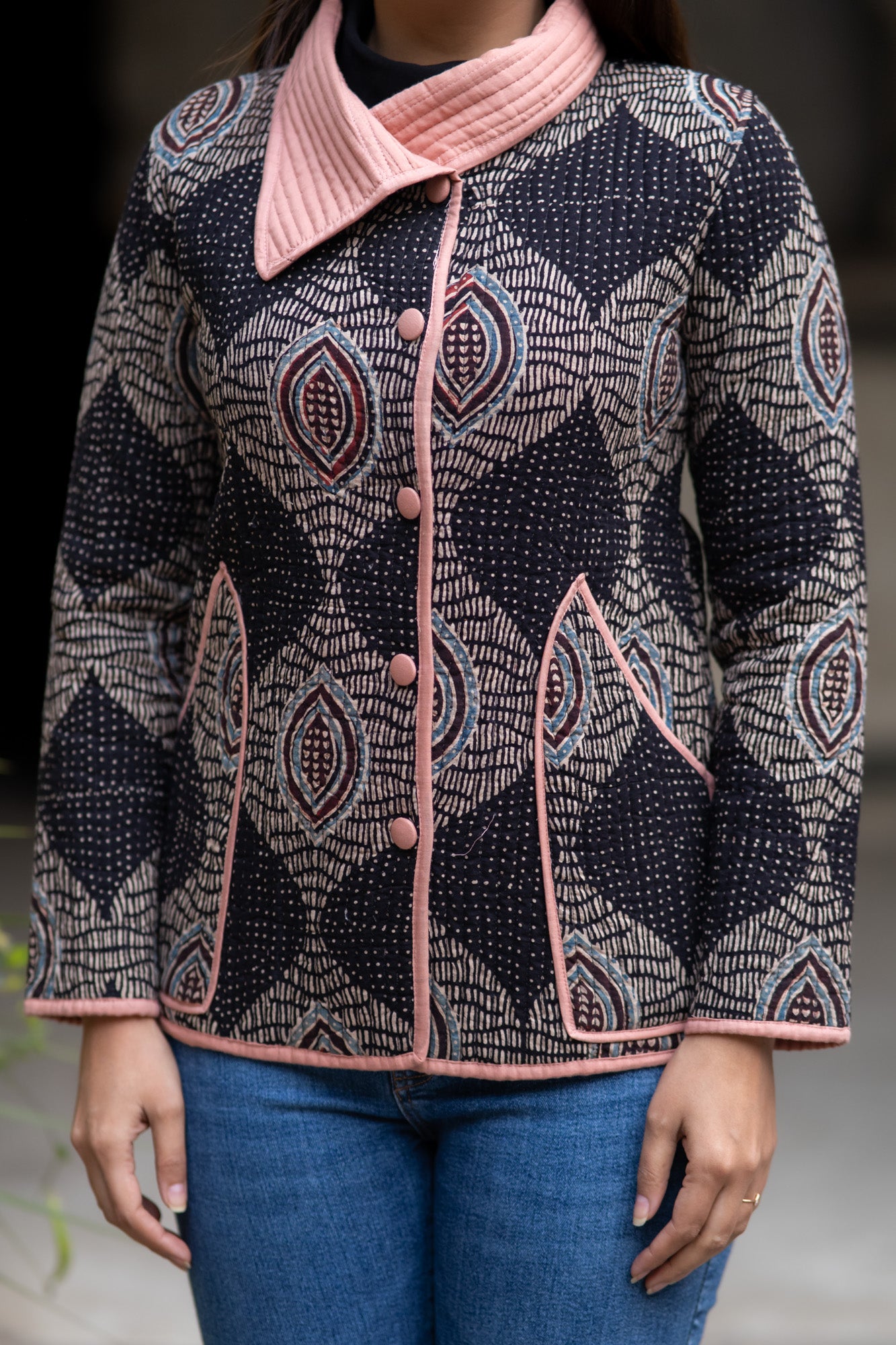 Ajrakh Bukhara Quilted Jacket-NVQJ573