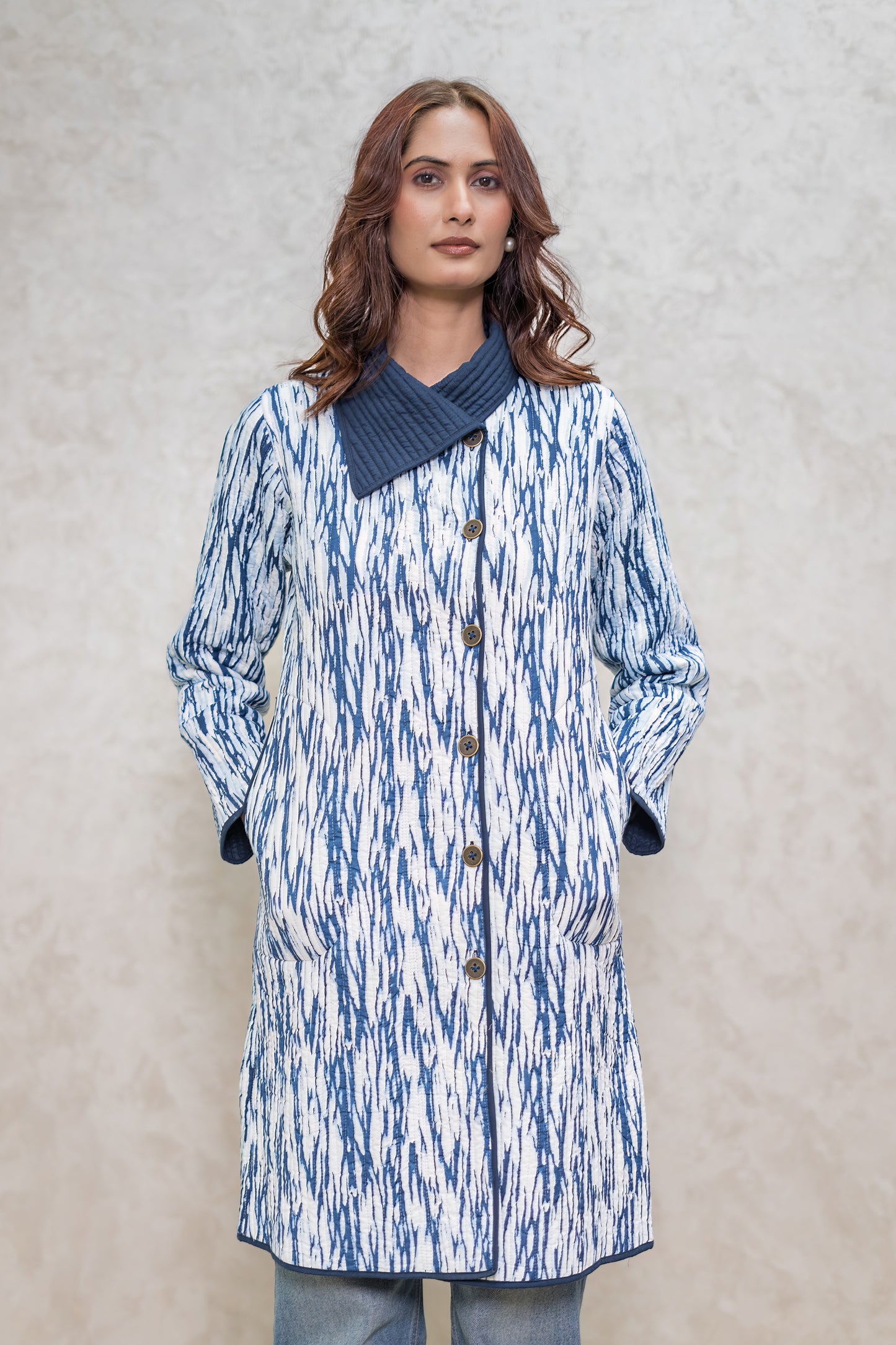 Shibori Bukhara Quilted Jacket-NVQJ604