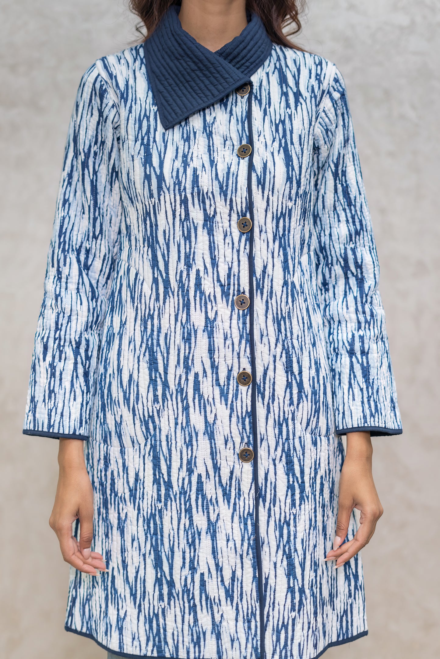 Shibori Bukhara Quilted Jacket-NVQJ604