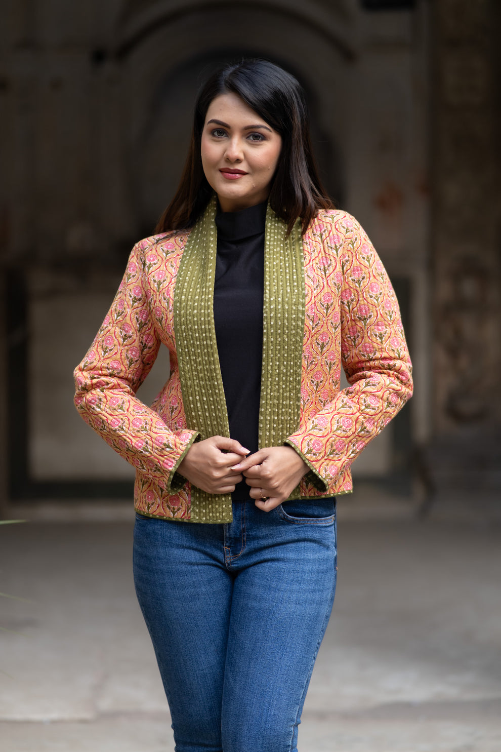 Floral Quilted Reversible Front Open Jacket-NVQJ584 – Navyas Fashion