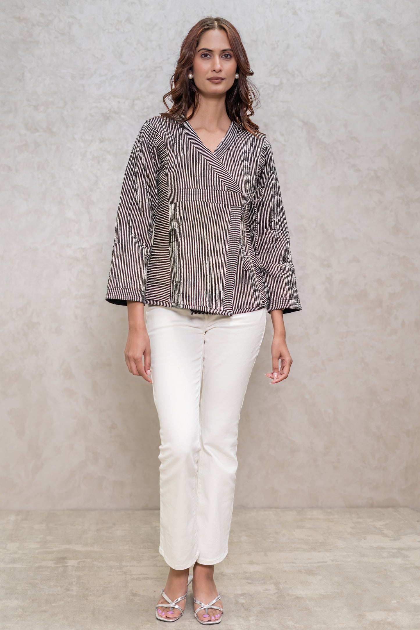 Black Bagru Quilted Angrakha Jacket-NVQJ627