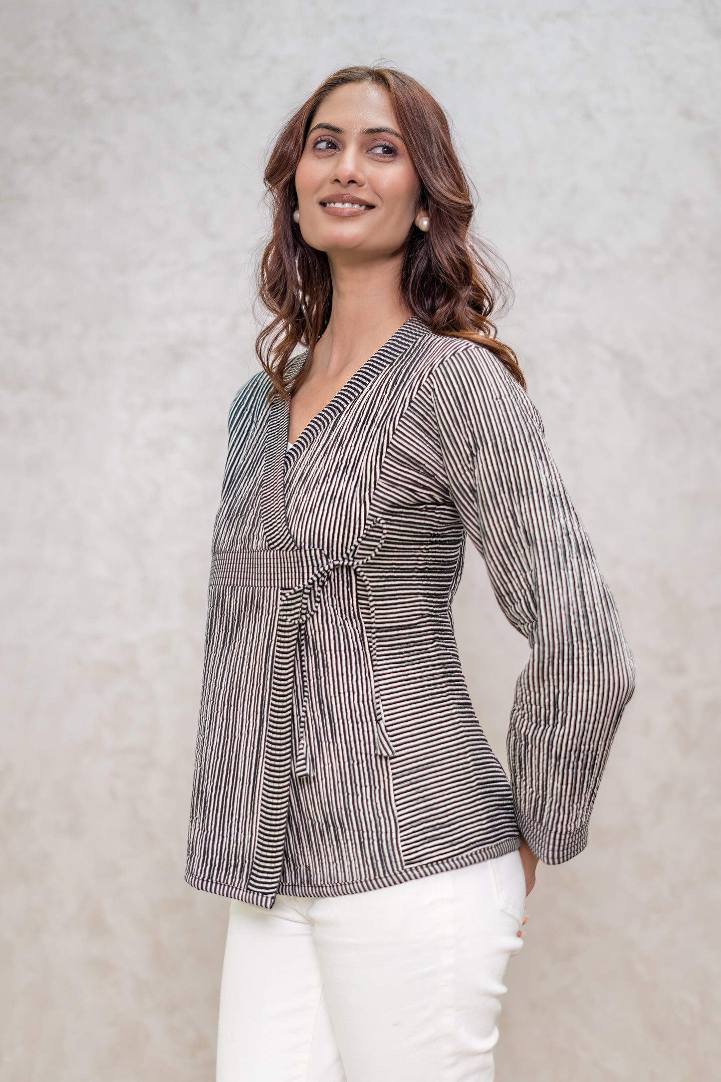 Black Bagru Quilted Angrakha Jacket-NVQJ627