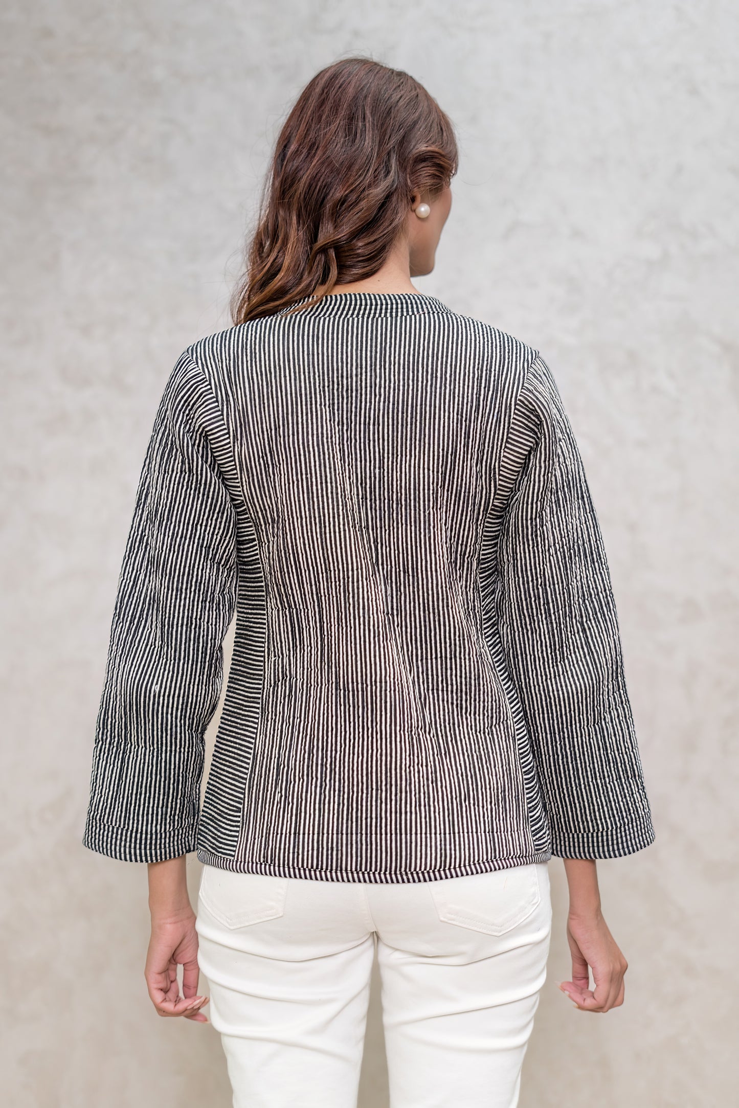 Black Bagru Quilted Angrakha Jacket-NVQJ627