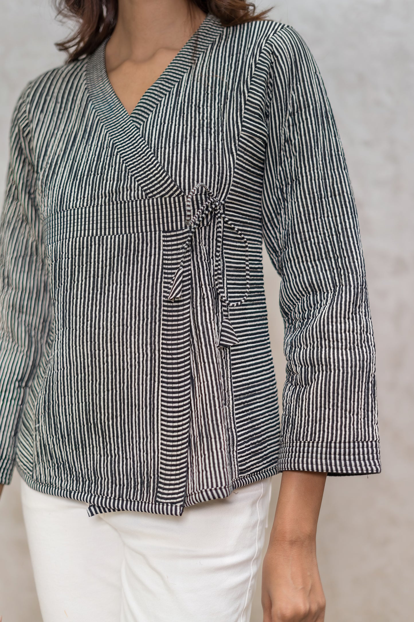 Black Bagru Quilted Angrakha Jacket-NVQJ627