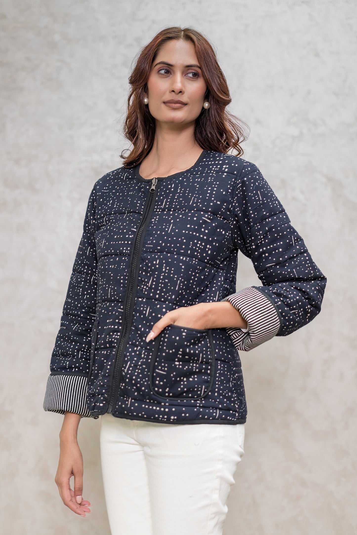 Black Fiber Quilted Jacket-NVQJ616