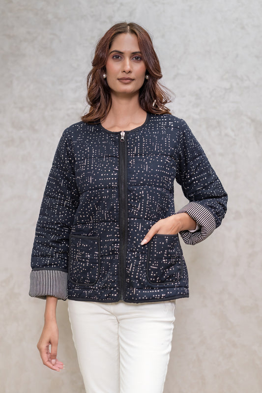 Black Fiber Quilted Jacket-NVQJ616