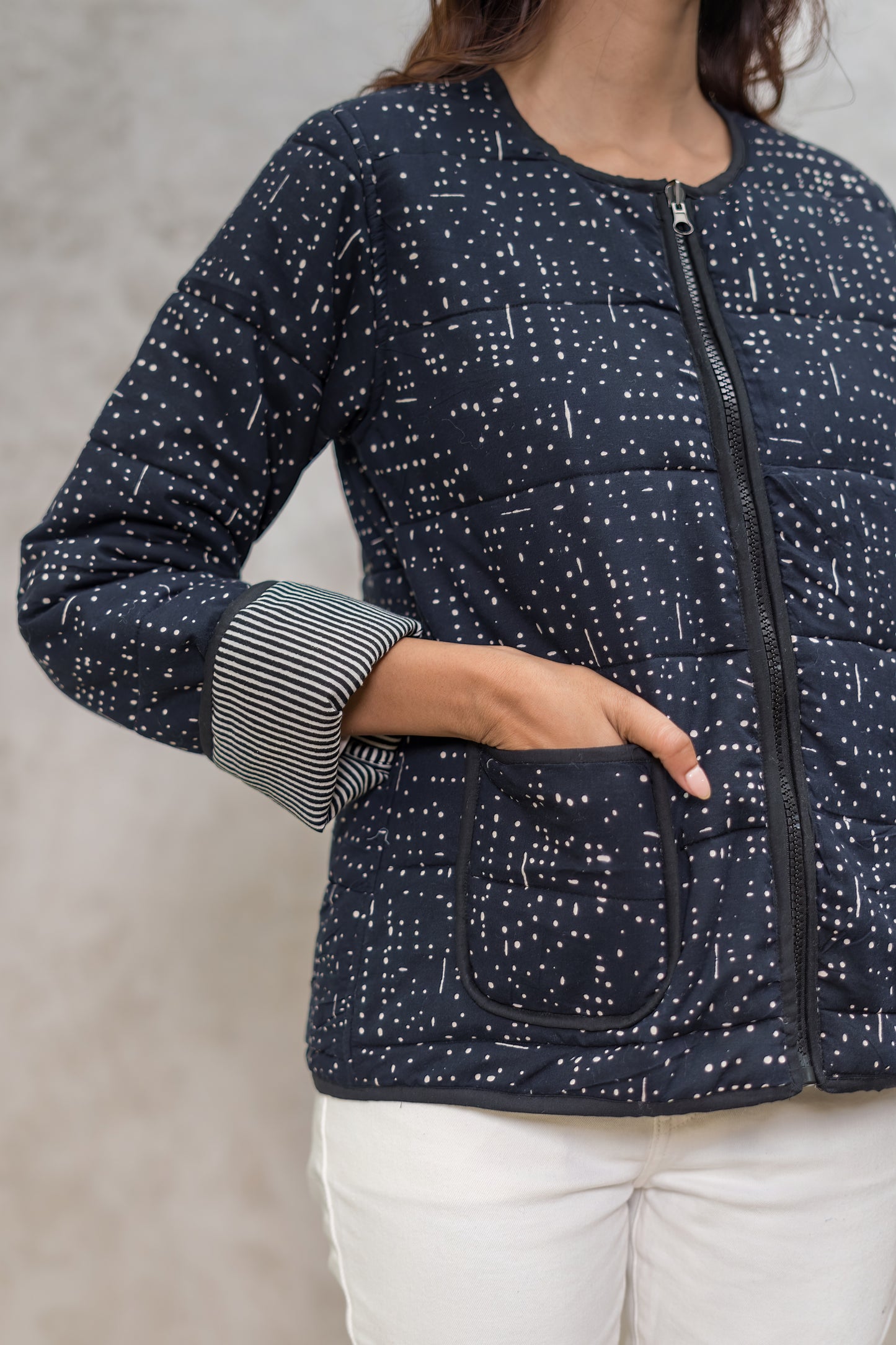 Black Fiber Quilted Jacket-NVQJ616