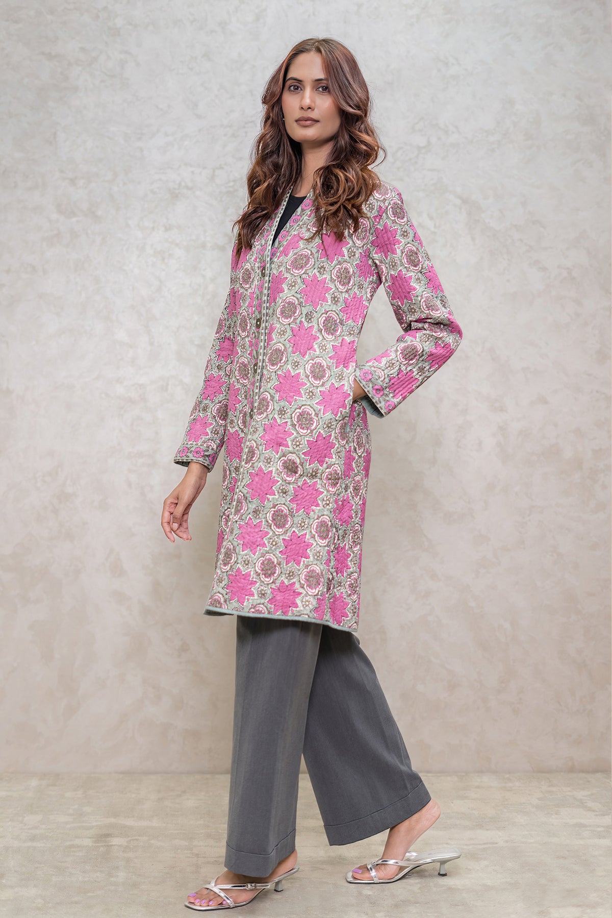 Floral Block Printed Quilted Jacket-NVQJ611