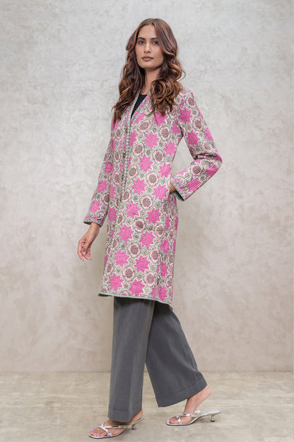Floral Block Printed Quilted Jacket-NVQJ611