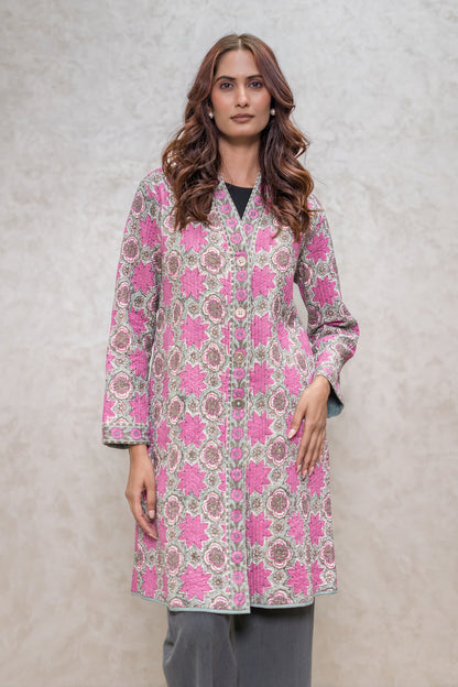 Floral Block Printed Quilted Jacket-NVQJ611