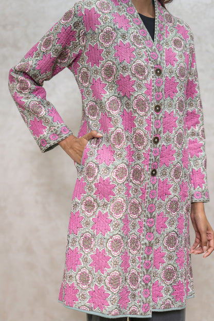 Floral Block Printed Quilted Jacket-NVQJ611