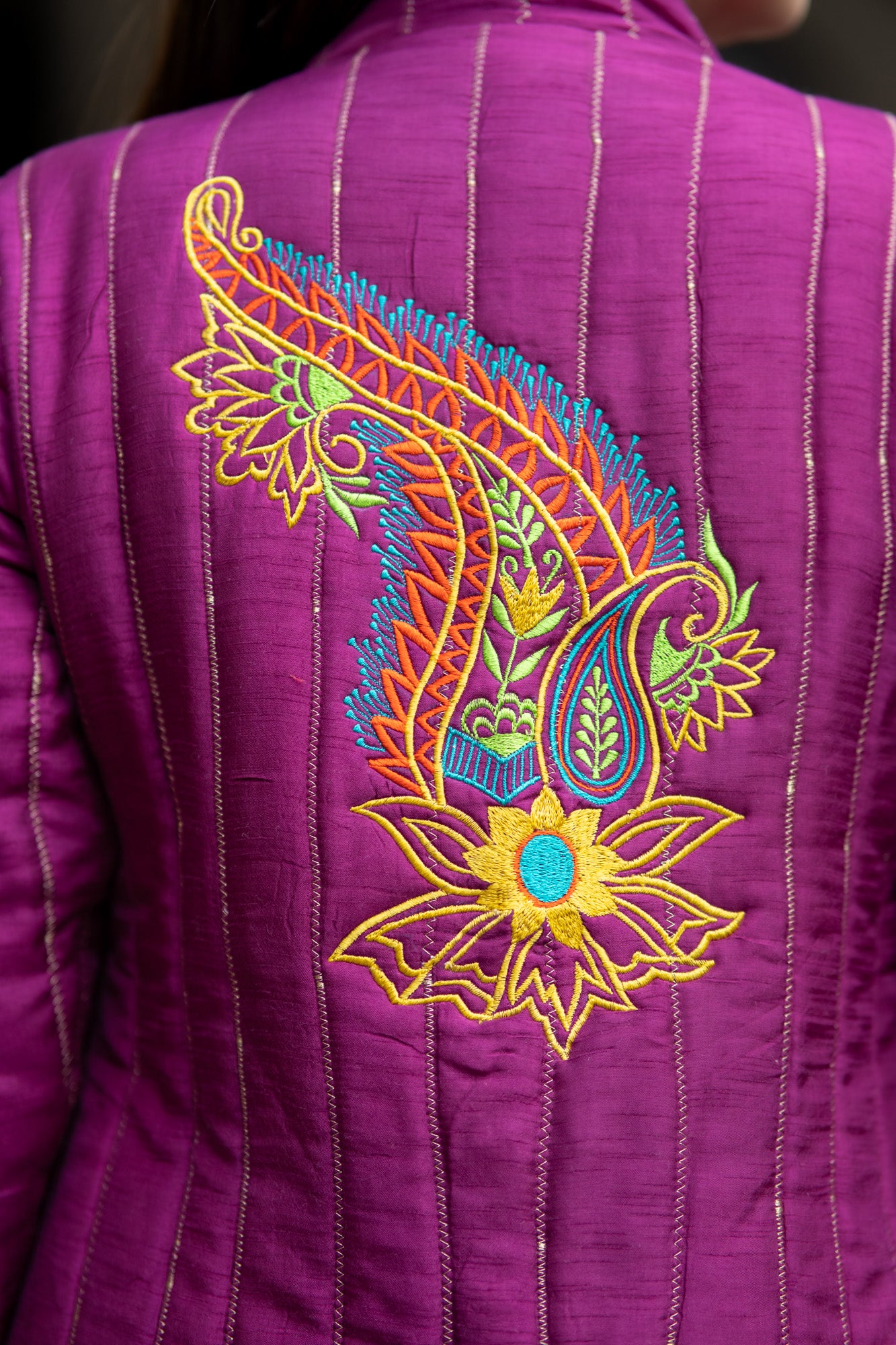 Purple Embroidered Silk Jacket-NVQJ571