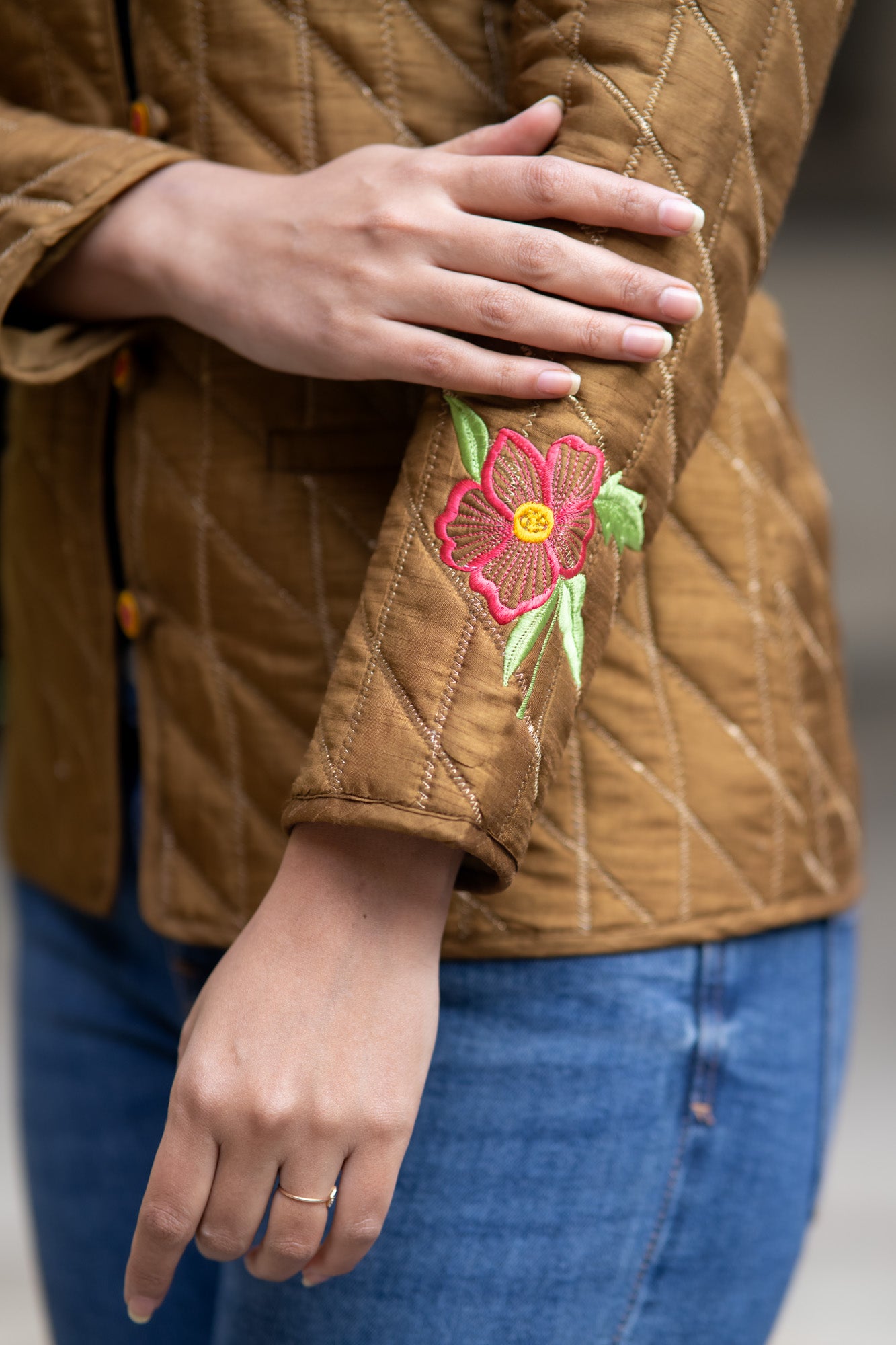 Brown Embroidered Silk Jacket-NVQJ572