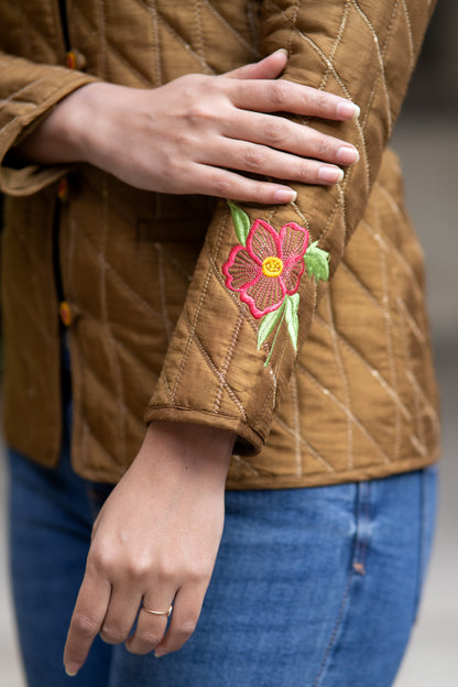 Brown Embroidered Silk Jacket-NVQJ572