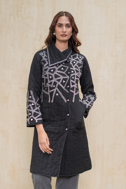 Black Embroidered Quilted Jacket-NVQJ613