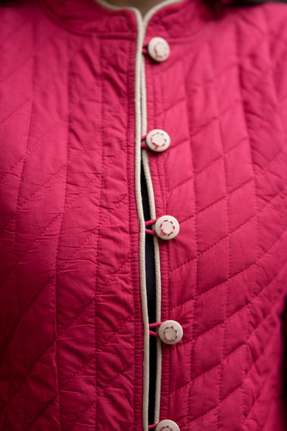 Red Beige Reversible Quilted Coat-NVQJ580