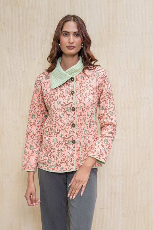 Peach Bukhara Quilted Jacket-NVQJ614