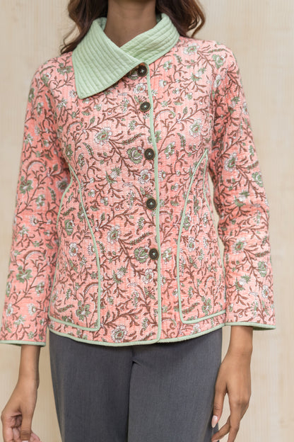 Peach Bukhara Quilted Jacket-NVQJ614
