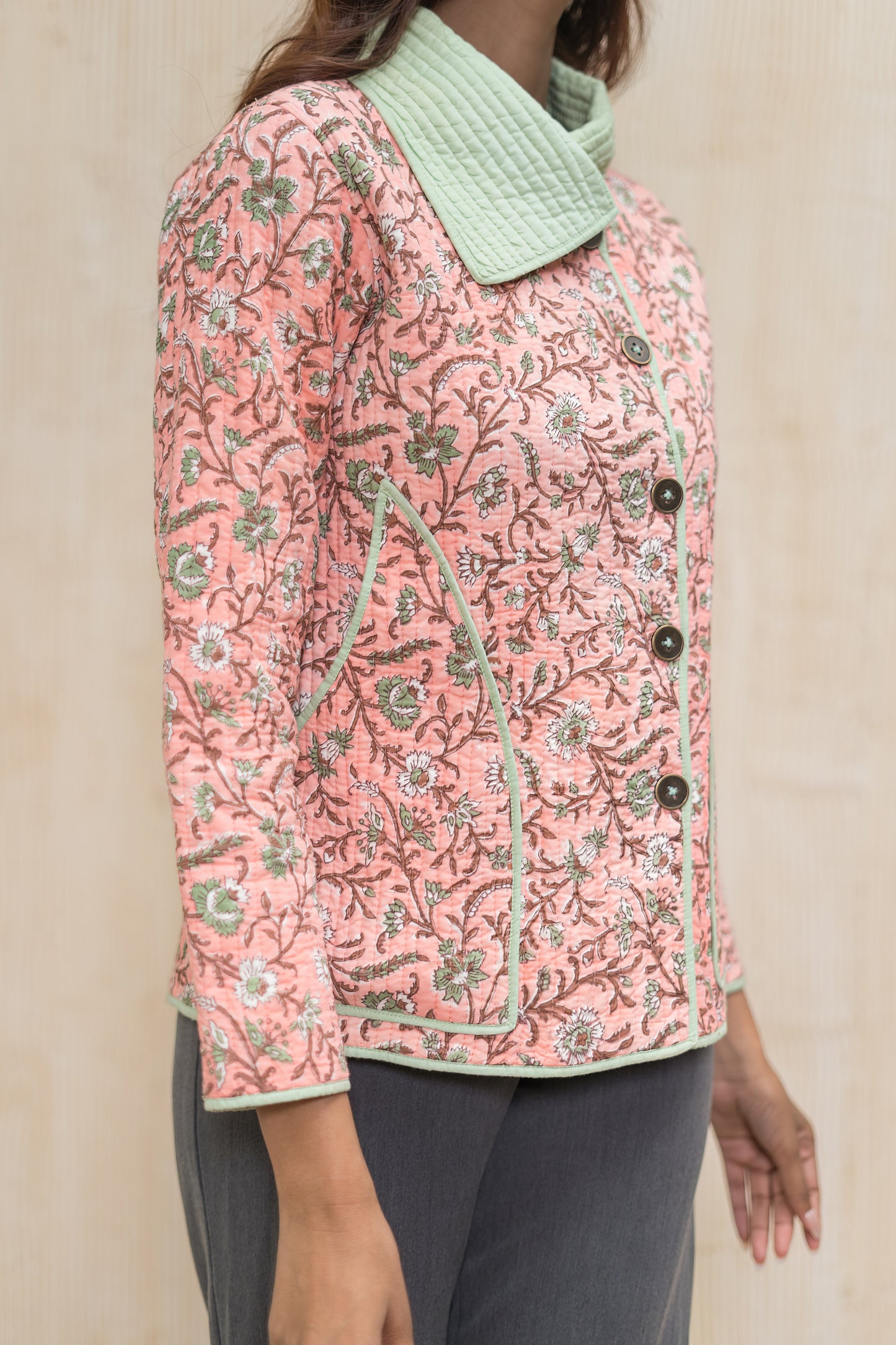 Peach Bukhara Quilted Jacket-NVQJ614