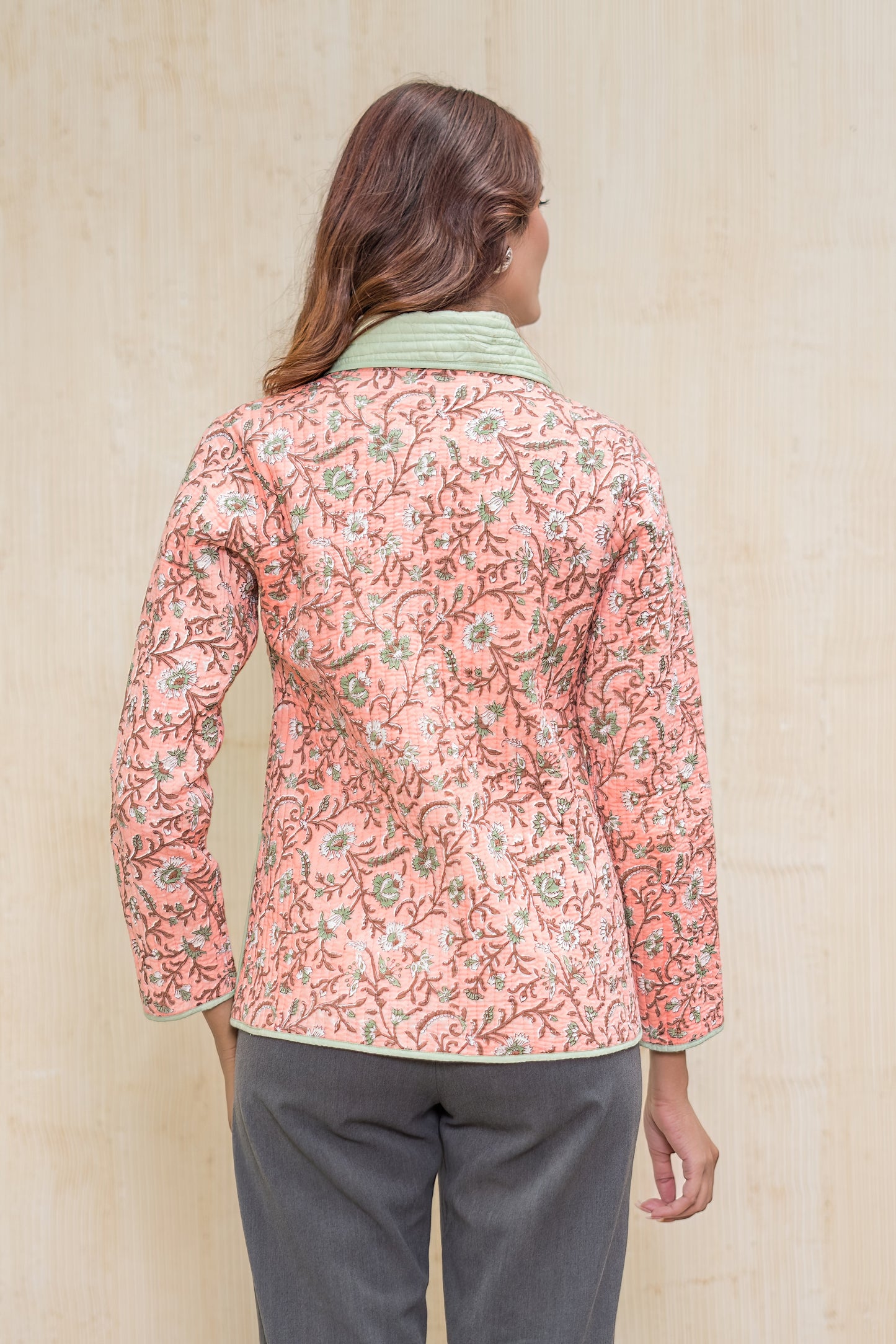 Peach Bukhara Quilted Jacket-NVQJ614