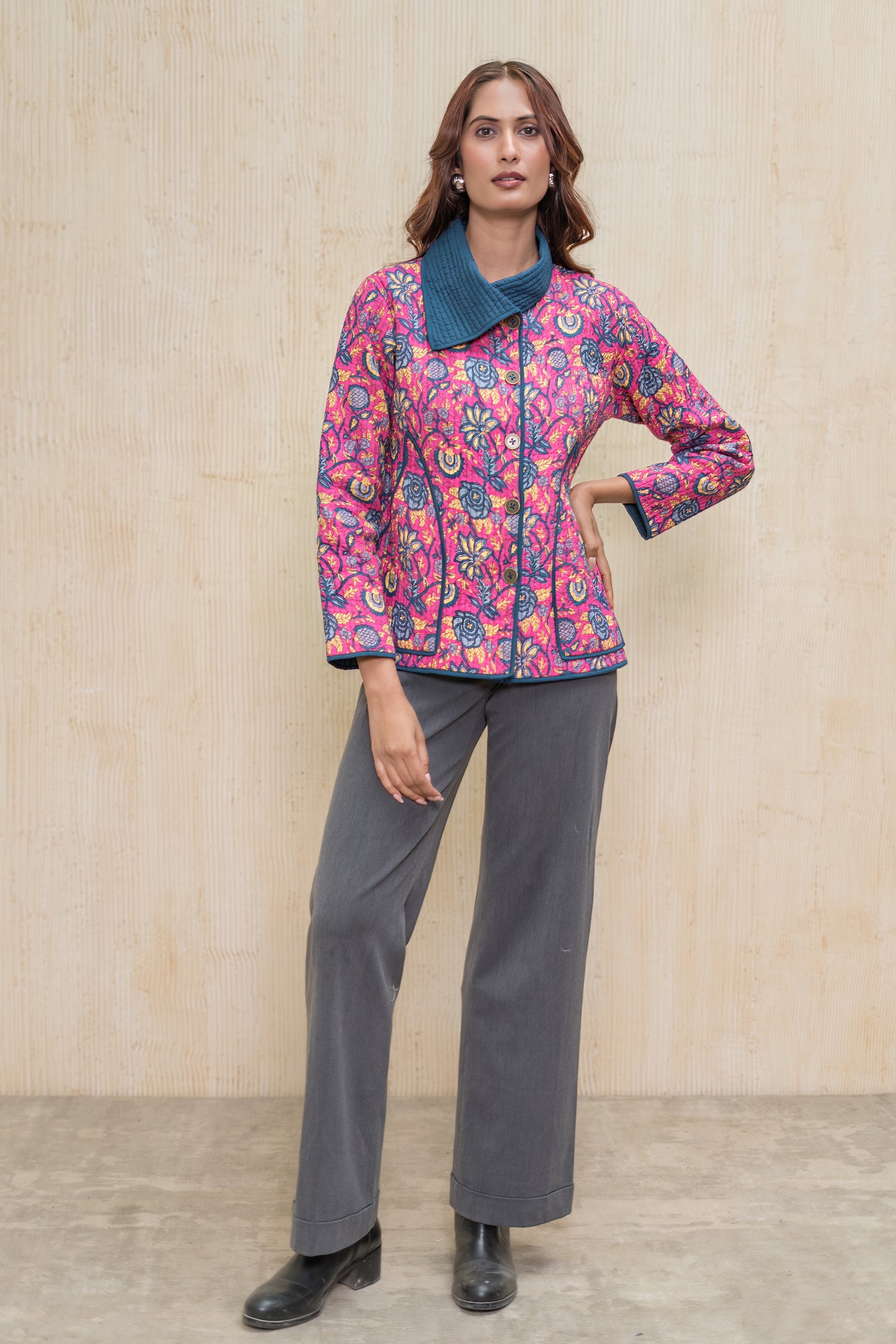 Pink Bukhara Quilted Jacket-NVQJ615