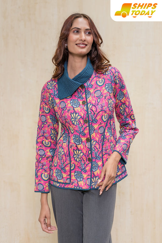 Pink Bukhara Quilted Jacket-NVQJ615