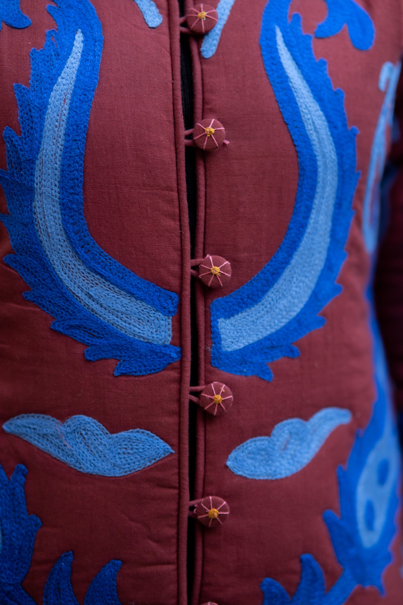 Suzani Embroidered Reversible Maroon Jacket-NVQJ591