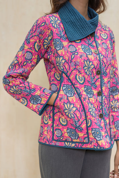Pink Bukhara Quilted Jacket-NVQJ615