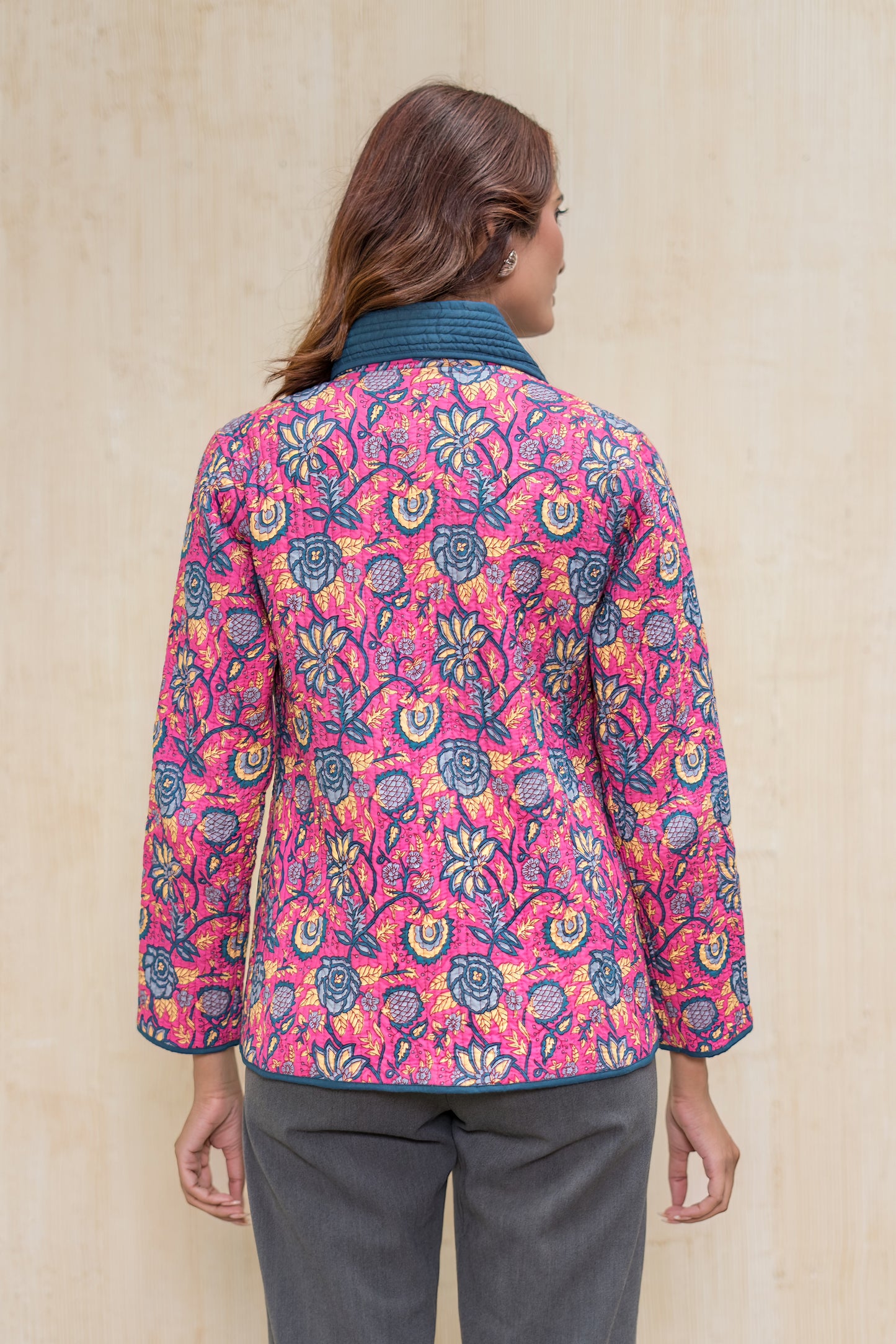 Pink Bukhara Quilted Jacket-NVQJ615