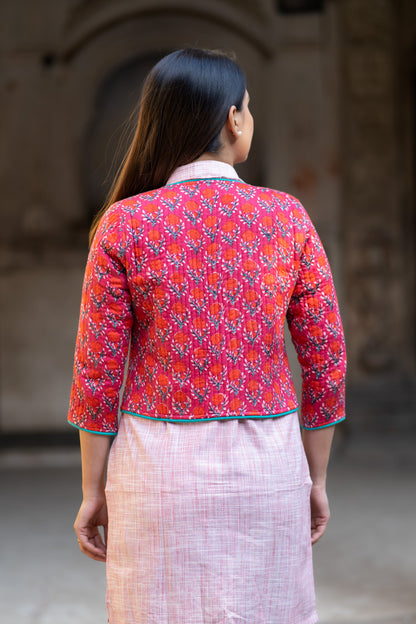 Pink Quilted Reversible Short Jacket-NVQJ569