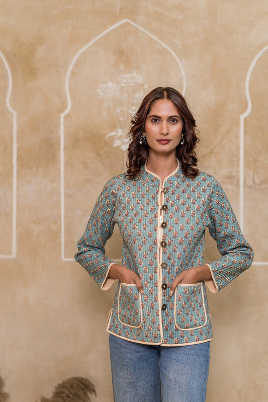 Blue Reversible Quilted Jacket-NVQJ623