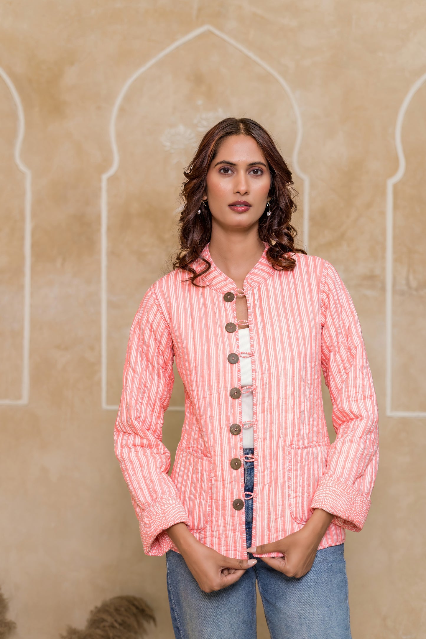 Peach Reversible Quilted Jacket-NVQJ621