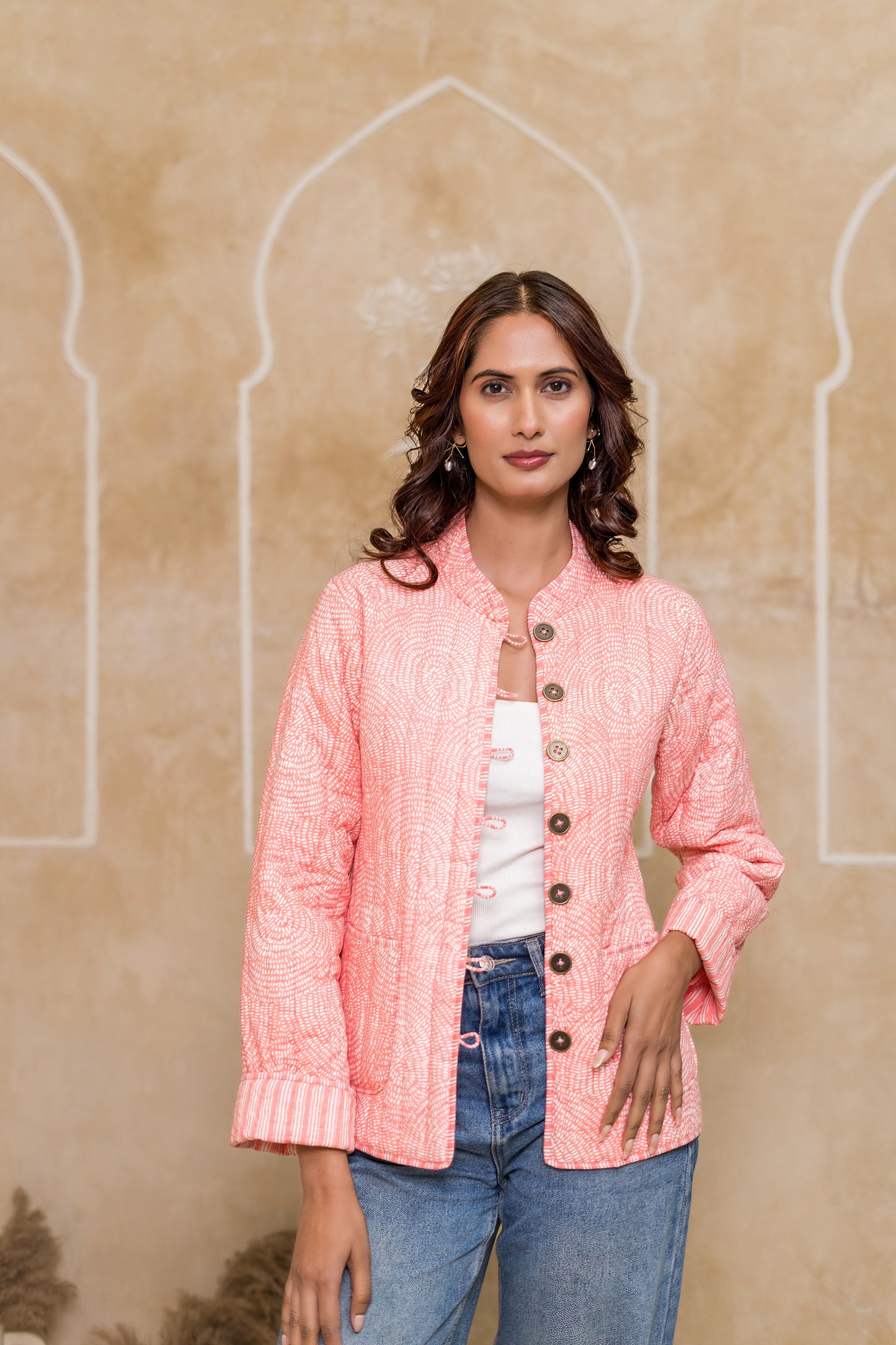 Peach Reversible Quilted Jacket-NVQJ621