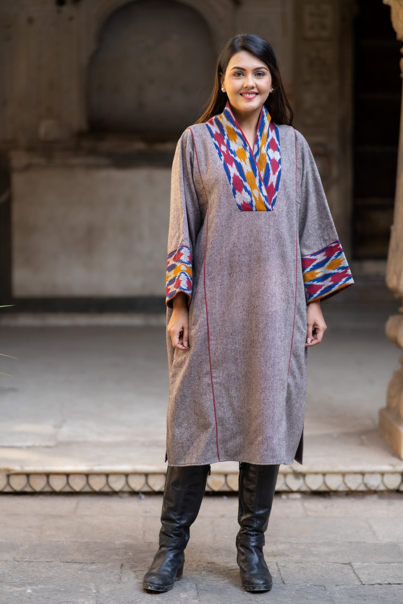 Tweed Wool Phiren Kurta Jacket-NVQJ593