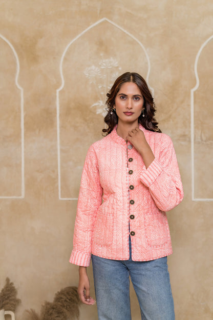Peach Reversible Quilted Jacket-NVQJ621
