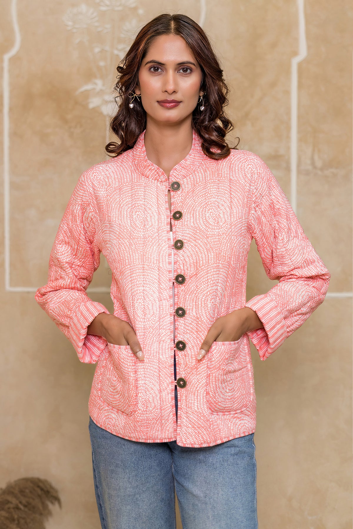 Peach Reversible Quilted Jacket-NVQJ621
