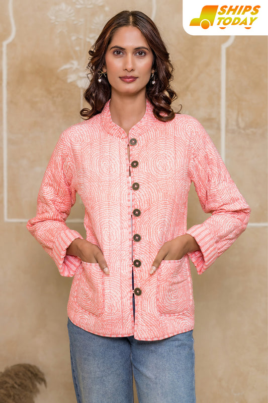 Peach Reversible Quilted Jacket-NVQJ621
