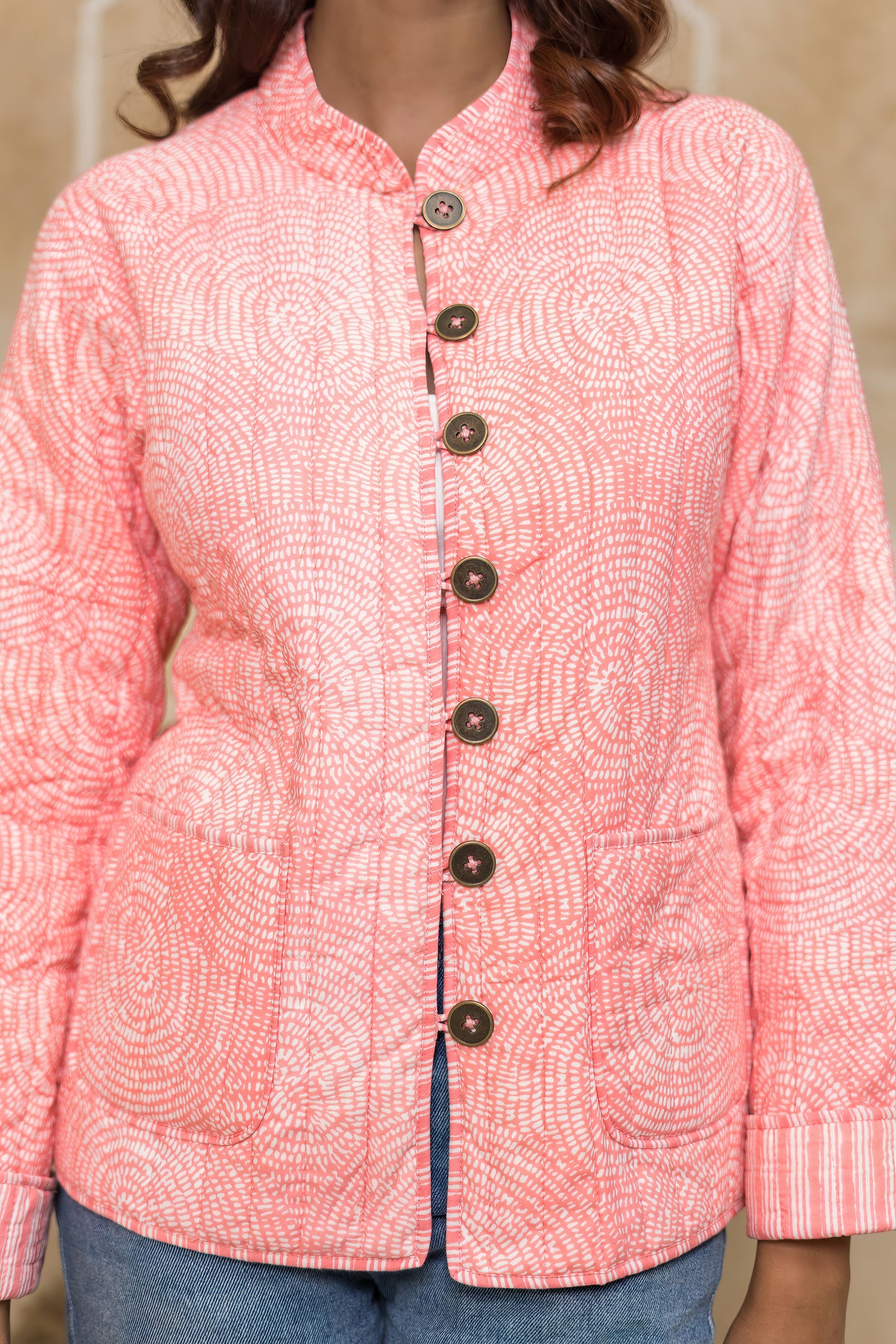Peach Reversible Quilted Jacket-NVQJ621