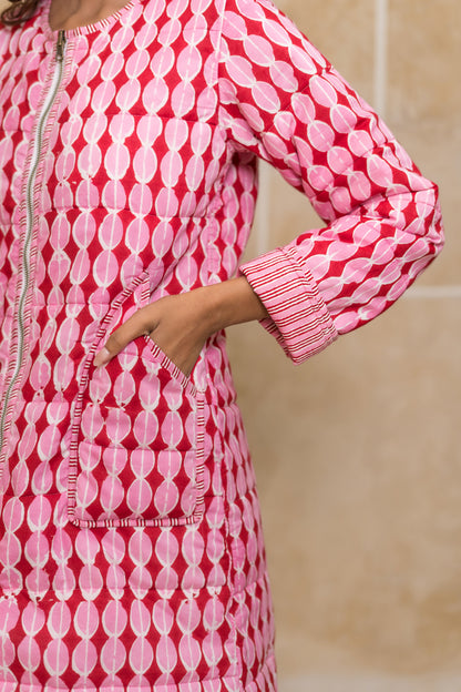 Pink Folded Sleeves Quilted Coat-NVQJ631