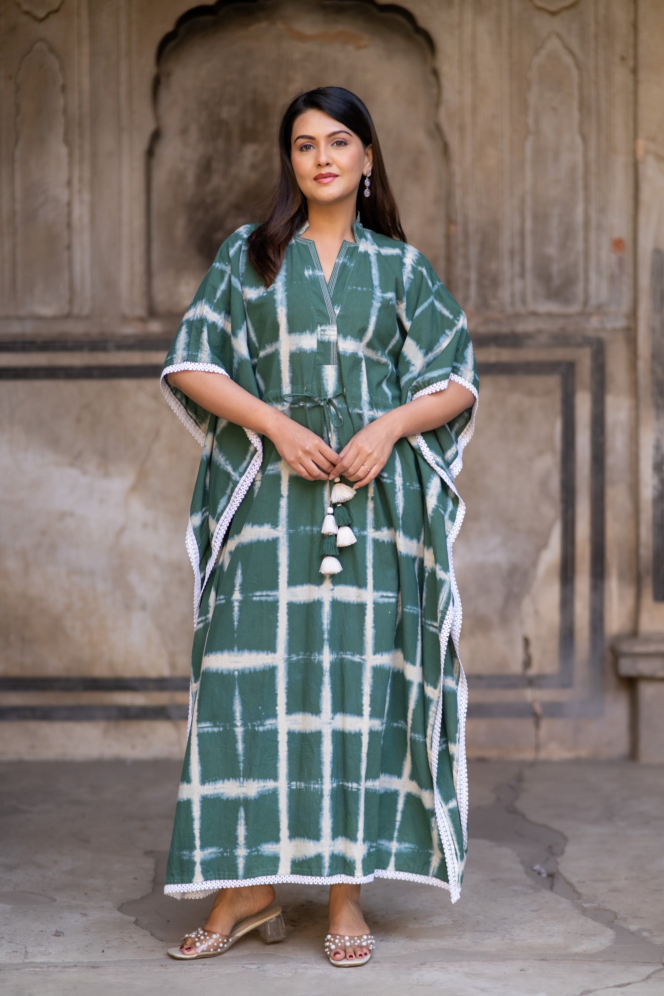 GREEN SHIBORI KAFTAN-NVK515