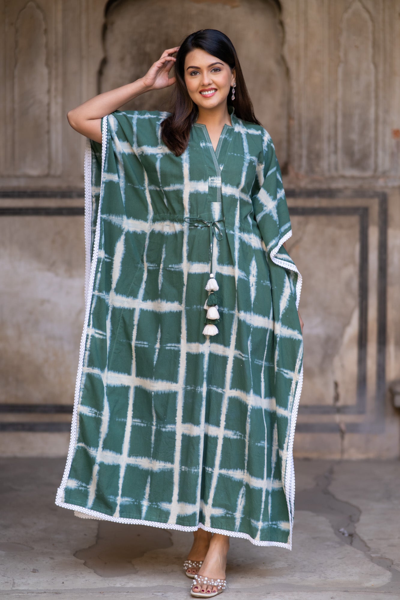 GREEN SHIBORI KAFTAN-NVK515